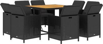 vidaXL Set De Comedor De Jard&iacute;n 9 Pzas Y Cojines Rat&aacute;n Sint&eacute;tico Negro Vidaxl