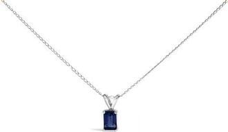 House of Brilliance 14K Gold 6x4MM Emerald Cut Gemstone Solitaire Pendant Necklace in Blue Sapphire | White at Nordstrom