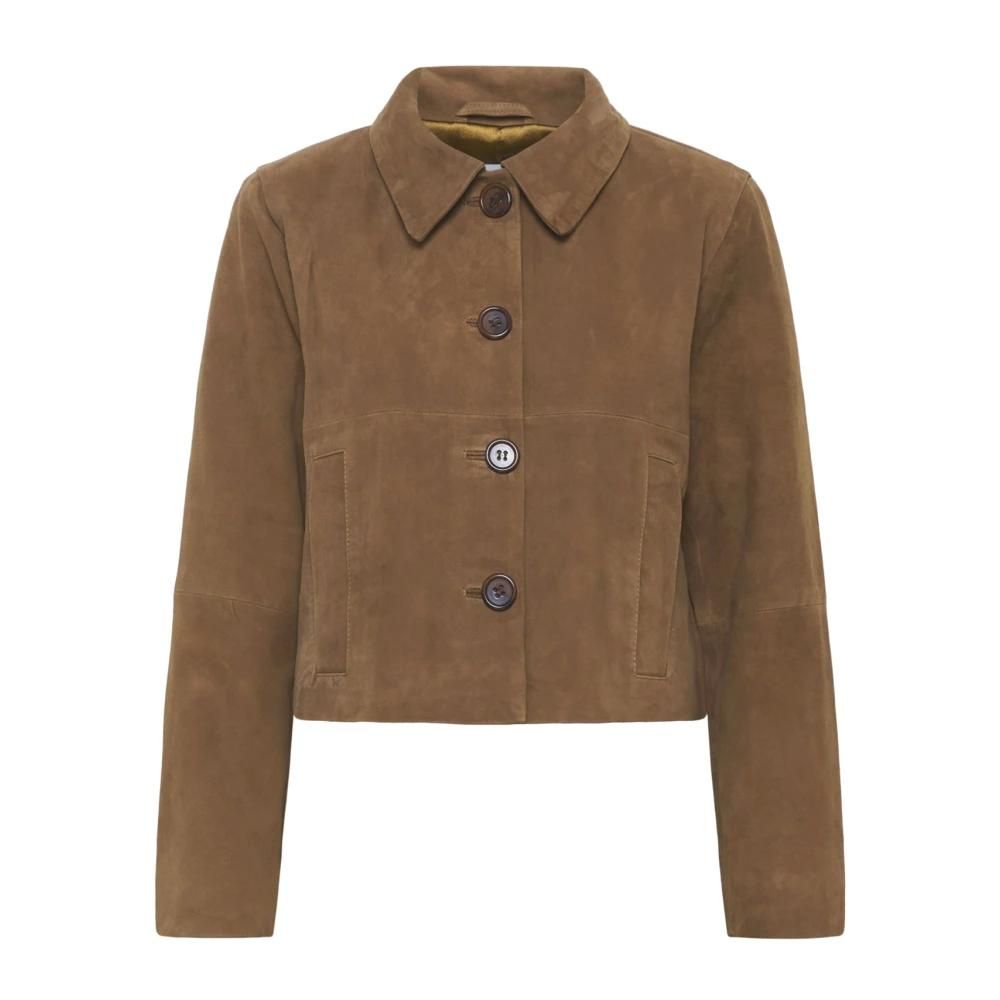 Chaqueta Blazer De Piel De Ante Marrón Para Mujer - Elegante Y Formal - Cierre De Botón - Tallas Disponibles