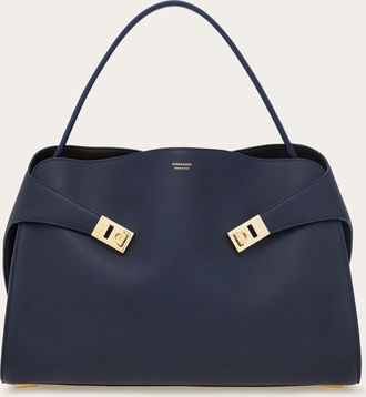 Ferragamo Women Hug soft bicolor shoulder bag (L) Blue