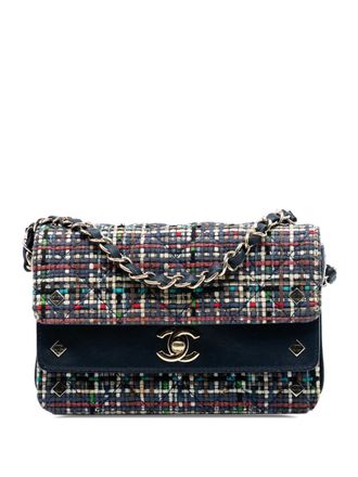 Chanel 2016-2017 Mini CC Quilted Mixed Fibers and Lambskin Double Flap crossbody bag - Blue