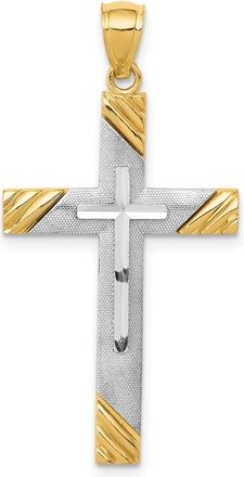 Diamond2Deal 14k Two-tone Gold Diamond-cut Cross Pendant