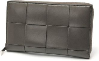 Bottega Veneta Gray Leather Long Wallet (Bi-Fold) (Pre-Owned)