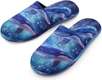 Generic Dolphins Glitter Mens Cotton Slippers Memory Foam Comfort House Shoes Winter Indoor Slipper for Hotel Casa Spa