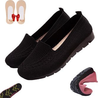 Generic Womens Orthopedic Knit Comfort Loafers-Slip-Resistant Walking Shoes, Comfort Lightweight Soft Sole Mesh Low-Top Flat (Black,8.5)