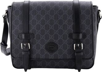 Gucci Black Gg Canvas & Leather Interlocking G Patch Messenger Bag Medium (Authentic Pre-Loved)