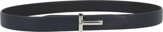 Tom Ford T Icon Narrow Textured Black Calf Leather Belt