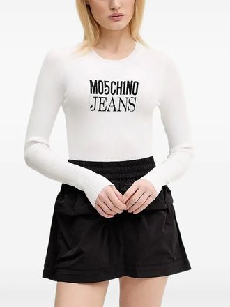 Moschino logo-embroidered ribbed knit top - women - Polyester/Viscose - M - White