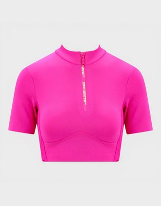 Off-white Womens Zip Logo Crop Tee Fuchsia - Pink - Size: 14