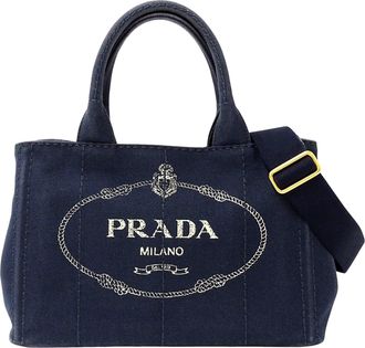 Prada Navy Canvas Handbag Shoulder Bag Tote Bag (Pre-Owned)
