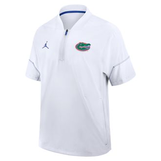 Nike Jordan Mens Florida Sideline Coach Jordan Brand College 1/2-Zip Short-Sleeve Hooded Jacket in White | 0JBO062NUFN-6XU