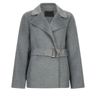 Liu Jo Belted Coats, female, Gray, Size: 2XS Grey Wool-Blend Double-Breasted Coat