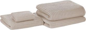 Beliani Conjunto De 4 Toallas De Ba&ntilde;o Y Alfombrilla De Ba&ntilde;o De Algod&oacute;n Beige Zero Twist Areora