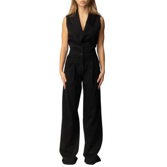Manila Grace Jumpsuits, female, Black, Size: L Sleeveless Jumpsuit with Classic Lapel