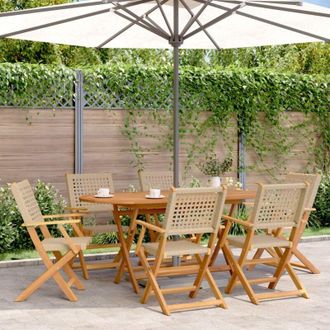 vidaXL vidaXL Set Pranzo da Giardino 7 pz Beige Polyrattan e Legno Massello