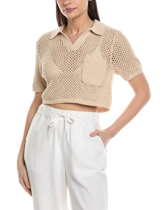 Onia Crochet Knit Cropped Polo Sweater