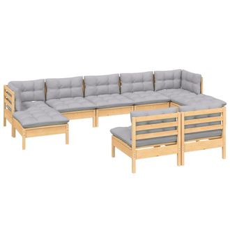 vidaXL Juego De Muebles De Jard&iacute;n 9 Pzas Y Cojines Madera Pino Gris Vidaxl