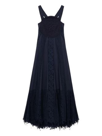 Loewe lace-appliqu&eacute; midi dress - Blue