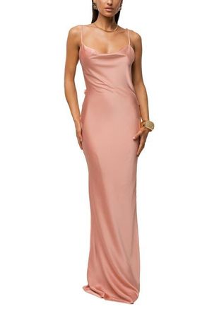JLUXLABEL Down The Aisle Satin Gown in Dark Peach at Nordstrom, Size Medium