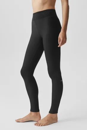 Alo | Airlift High-Waist 7/8 Lotus Legging in Black, Size: Medium