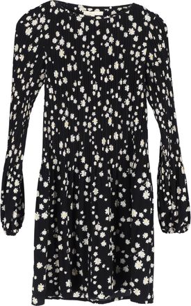 Maje Rockiz Pliss&eacute; Daisy-Print Cr&ecirc;pe Mini Jurk in Zwart Polyester