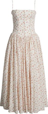 House of CB Ysabella Floral Stretch Cotton Maxi Sundress in White Rose Floral at Nordstrom, Size X-Large A