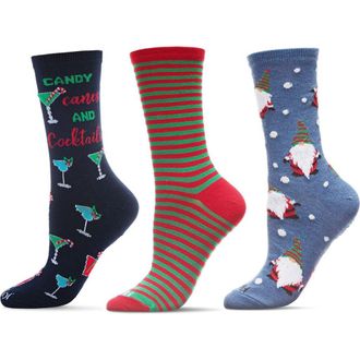 MeMoi Christmas Assorted 3-Pack Crew Socks in Denim Heather at Nordstrom, Size 9