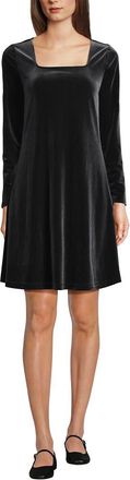 Lands End Knit Velvet Square Neck Dress in Black at Nordstrom, Size X-Small