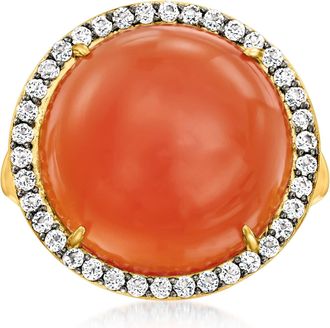 Ross-Simons Carnelian and White Topaz Ring in 18kt Gold Over Sterling