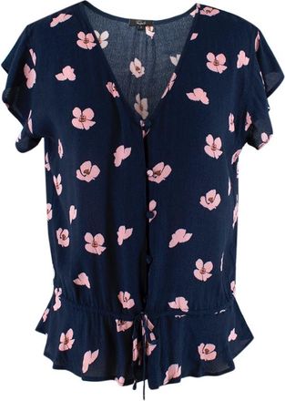 Rails Navy Floral Ruffle Blouse Size S