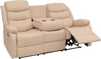 Hhg Poltrona cinema 3 posti HHG 425, sedia relax tv con braccioli portabicchieri, funzione reclinabile ecopelle, avorio