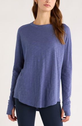 Zella Relaxed Washed 2.0 Long Sleeve Slub Tee in Blue Indigo at Nordstrom, Size X-Small