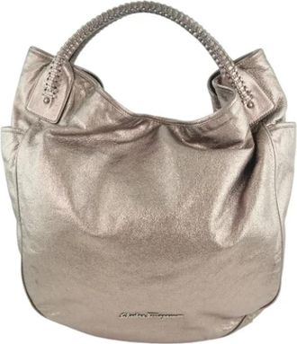 Ferragamo Pre-owned Leren Gunmetal Handtas - Dames - Vintage Handtas - Beige - ONE Size - Leer - Vintage