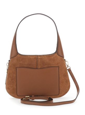 Michael Michael Kors Womens Shoulder Bag Alice Brown Suede Cow Leather