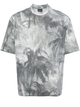 Emporio Armani palm tree-print cotton T-shirt - men - Cotton - L - Grey