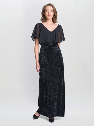 Gina Bacconi Womens Daphne Velvet Maxi Dress With Chiffon Cape - Black - Size 16 UK