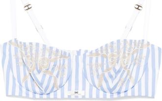 Elisabetta Franchi Top crop a righe - Bianco