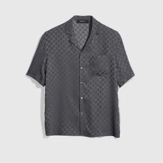 Gucci GG Silk Jacquard Bowling Shirt, Size 44, Grey