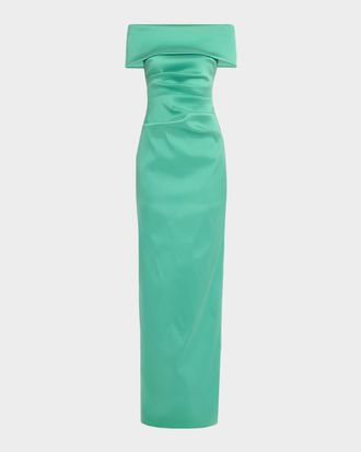 Teri Jon Off-Shoulder Mikado Column Gown