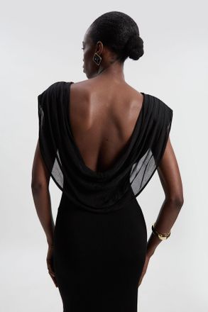 Karen Millen Womens Viscose Blend Slinky Drape Plunge Back Knit Maxi Dress - Black - Size Large