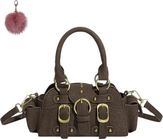 Generic Womens PU Studded Crossbody, Vintage-Inspired Top Handle Small Handbag, Fall Chic Belt Buckle Design Shoulder Purse