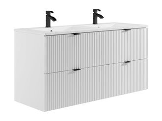 Vente-Unique Mueble de ba&ntilde;o suspendido estriado con lavabo encastrado - Blanco mate - 120 cm - ZEVINI