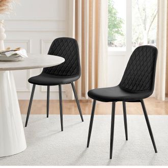 Furniturebox 2x Corona Black Leg Faux Leather Dining Chair