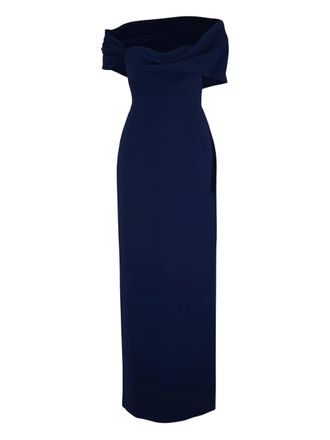 Carolina Herrera off-shoulder draped evening dress - Blue