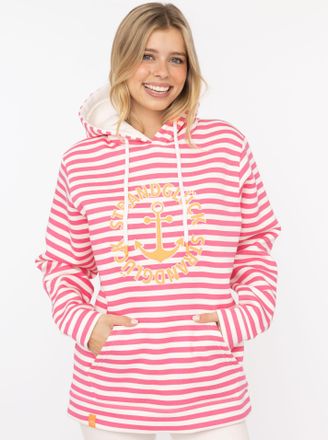 Zwillingsherz Kapuzensweatshirt ZWILLINGSHERZ Streifen Strandgl&uuml;ck, Damen, Gr. L/XL, pink, angeraute Sweatware, Obermaterial: 50% Baumwolle, 50% Polyester, mehrfarb