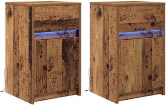vidaXL Armario De Noche Led 2 Pcs Madera Vieja 38 X 34 X 61 Cm Vidaxl