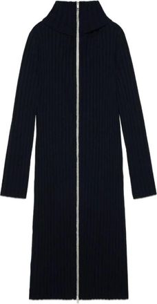 Gucci Marineblauwe Geribbelde Gebreide Jurk - Dames - Kleedjes - Blauw - M - Wol - Kleedjes