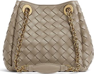 Bottega Veneta Small Parachute Chain Intrecciato Leather Shoulder Bag in 2819 Limestone-Muse Brass at Nordstrom