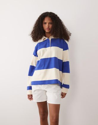 GANT Polo da rugby in cotone pesante blu a righe