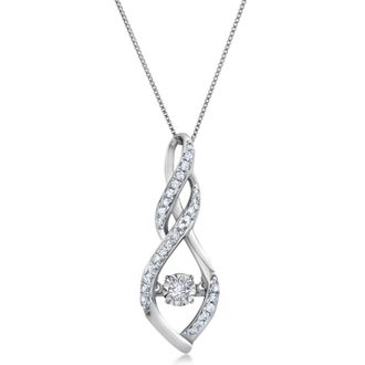 MAX + STONE 10k White Gold Enchanted Love Dancing Diamond Heart Pendant Necklace 1/4 Carat
